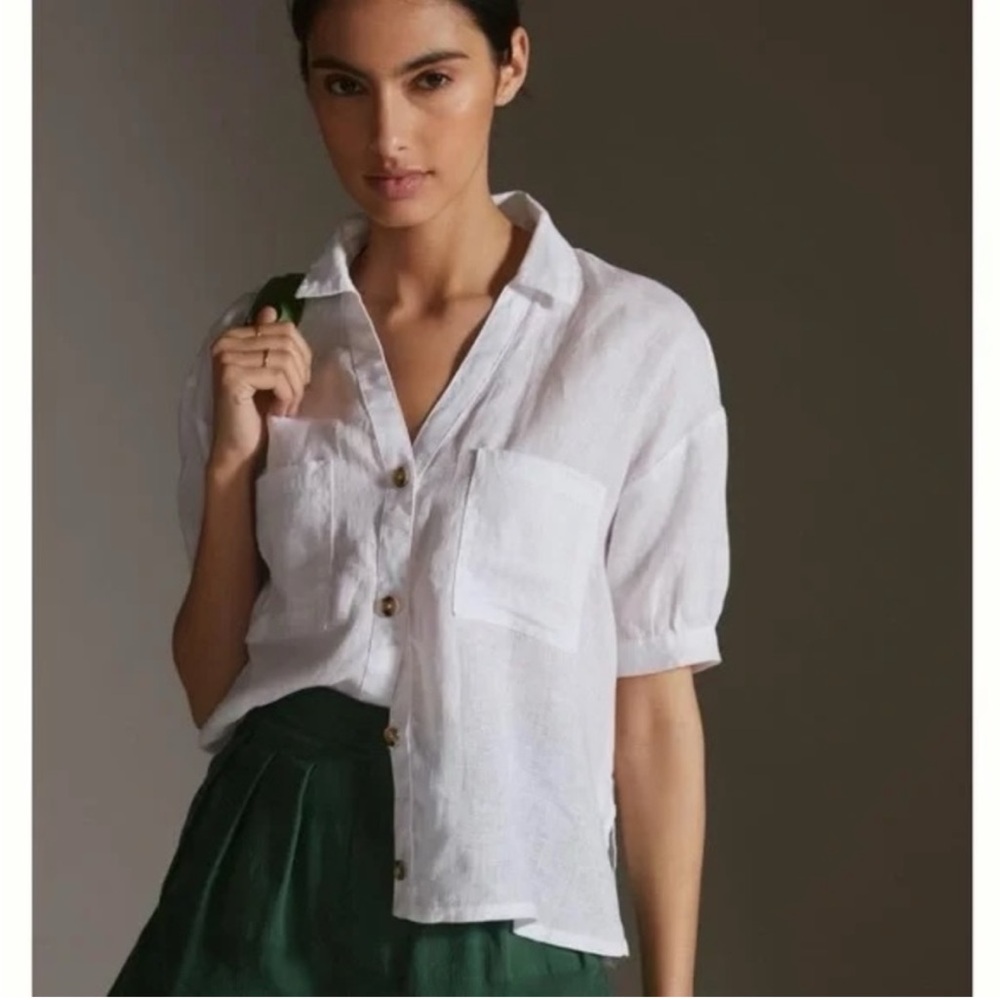 Pilcro Sunny Yellow Short Sleeve Button-up Blouse - Picture 2 of 6
